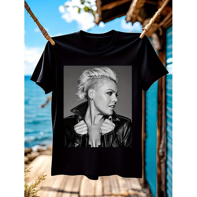 Pink T-Shirt P!NK Vocalist Album Cover Inspired Beautiful Trauma Artist Graphic Tee - Unisex Oversized Fit with Iconic Song Lyrics And Logo Print,
