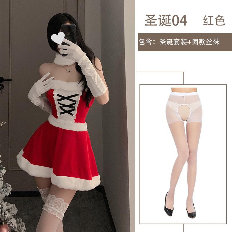 Sex Lingerie Christmas Dress Cute Plush Sexy Slim Uniform Set Red New Robe Sex Dress