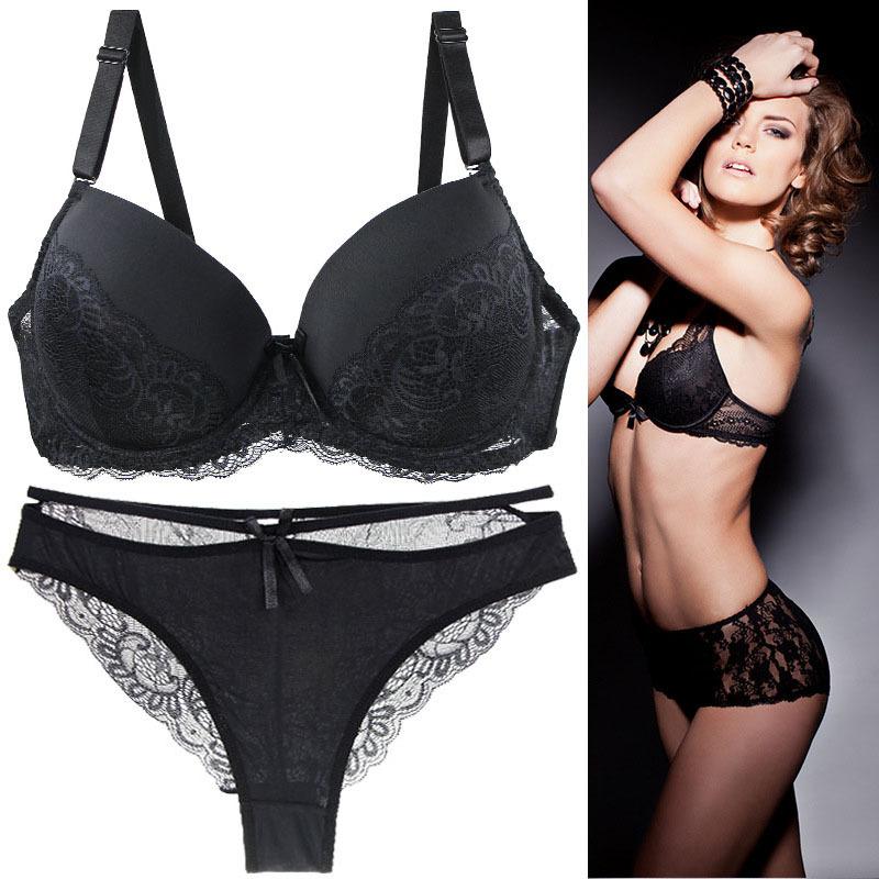 Push-up Bra Set with Breathable Nude-feeling Lace and Seamless Bra for Large Breasts