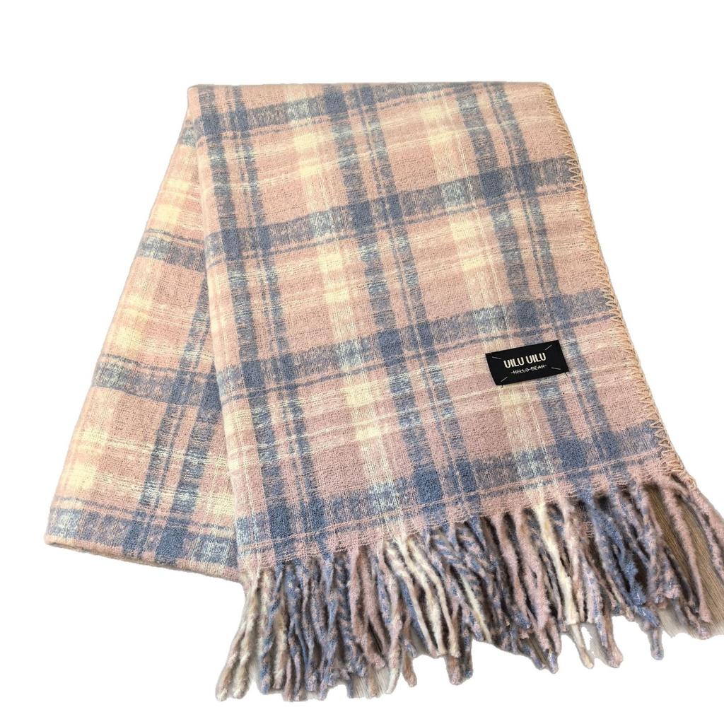New autumn and winter scarf Korean atmosphere plaid hemming tassel light luxury high-end warm thickened shawl versatile