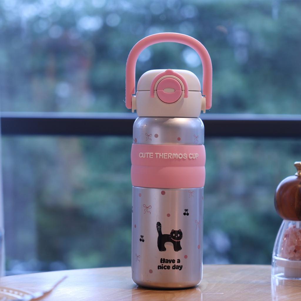 Water bottle111 stainless steel thermos cup large capacity 1D printing female student straw cup hot and cold cartoon carrying water cup