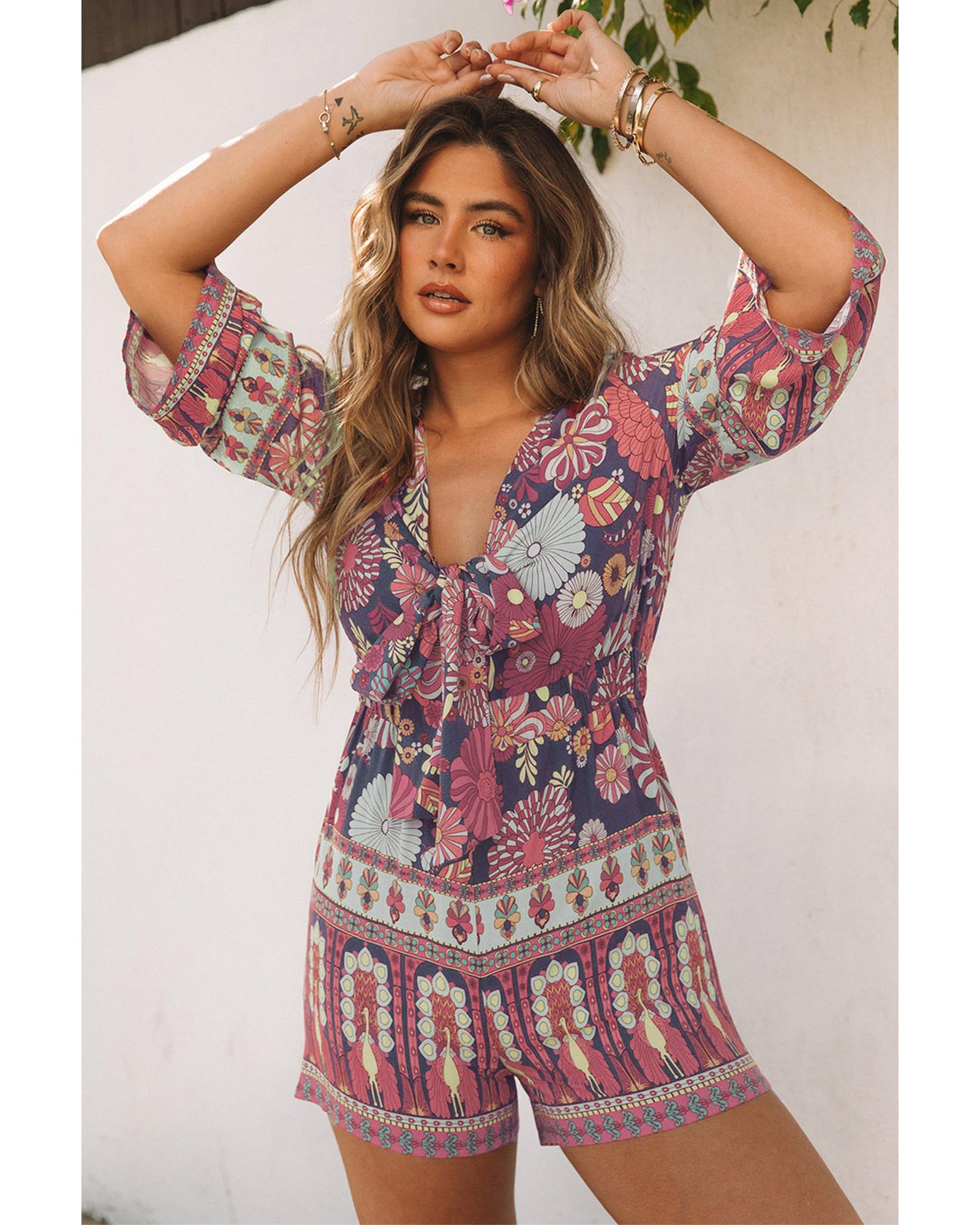 

Azura Exchange Vintage Printed V Neck Romper S фіолетовий
