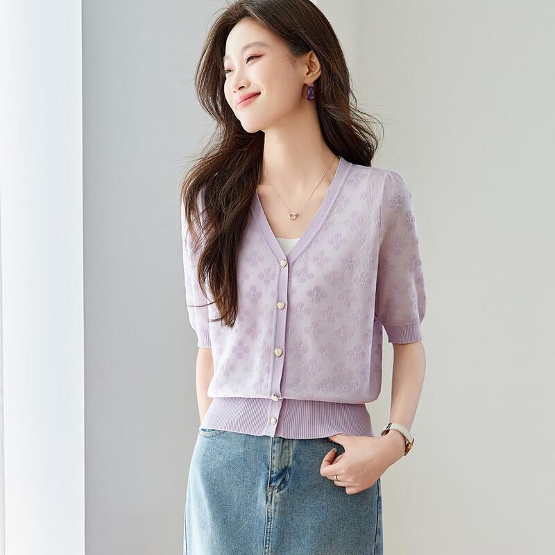 Srcr Women s Silk Blend Jacquard Knit Cardigan L