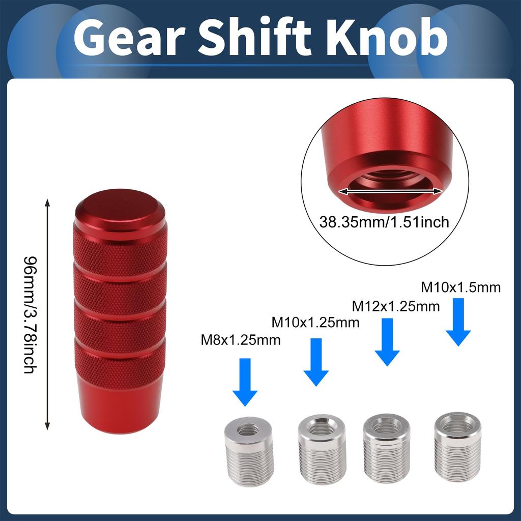 Hihaha 96mm Universal Shift Knob for Gear 1 Set Manual/Automatic Vehicles, Red, Shifter, M8x1.25 & M10x1.25 & M12x1.25 & M10x1.5mm,