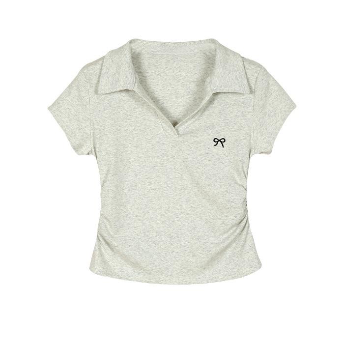 Front shoulder sweet casual versatile short-sleeved t-shirt women's summer fashion college style POLO collar student top tide