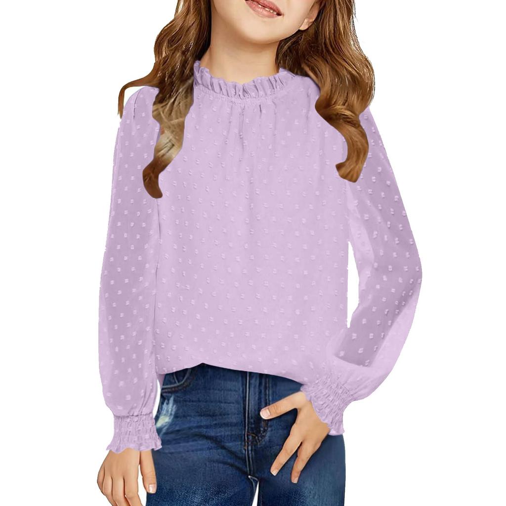 Girls' Chiffon Blouse - Round Neck Loose Fit Spring Top