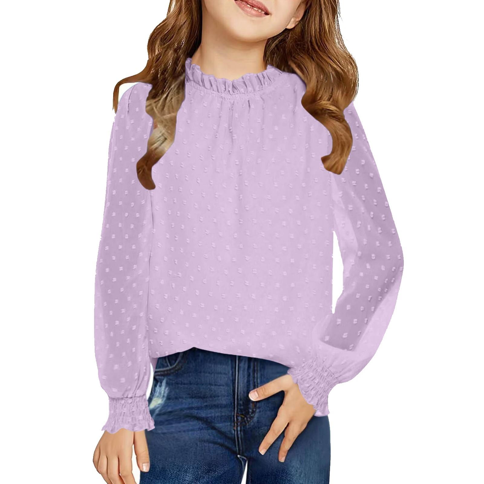 

Шифоновая блузка для девочек - С круглым вырезом, свободного кроя, весенний топ 160 фиолетовый