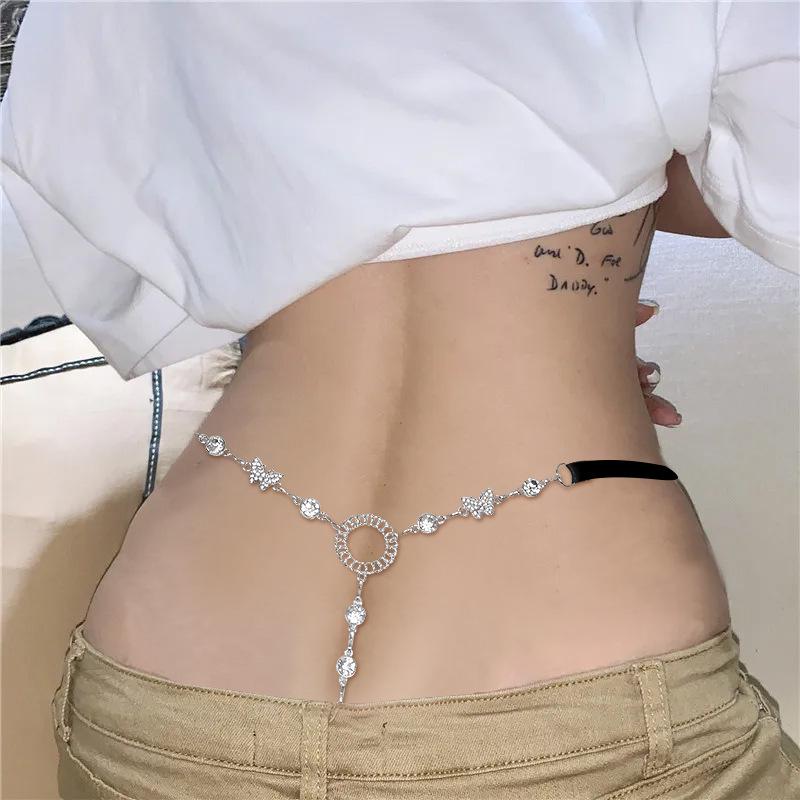 European & American Sexy Nightclub Diamond Body Chain & Mesh Panties Set