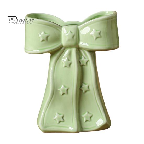 Dried Flower Holder Ceramic Bow Vase with Star, Decorative Flowers Vase, Creative French Style Arrangement for Living Room Table Centerpiece