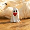 Unique Home Accents Halloween Cute Ghost Figurine, Small Red Heart Pumpkin Bucket Statue, Decorative Figurines for Shelf Resin Funny Ornament