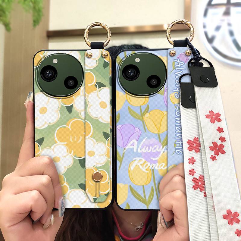 Wrist Strap Waterproof Phone Case For Sharp Aquos R9/SH-51E Oil Painting Anti-knock Ring Durable Kickstand Soft case