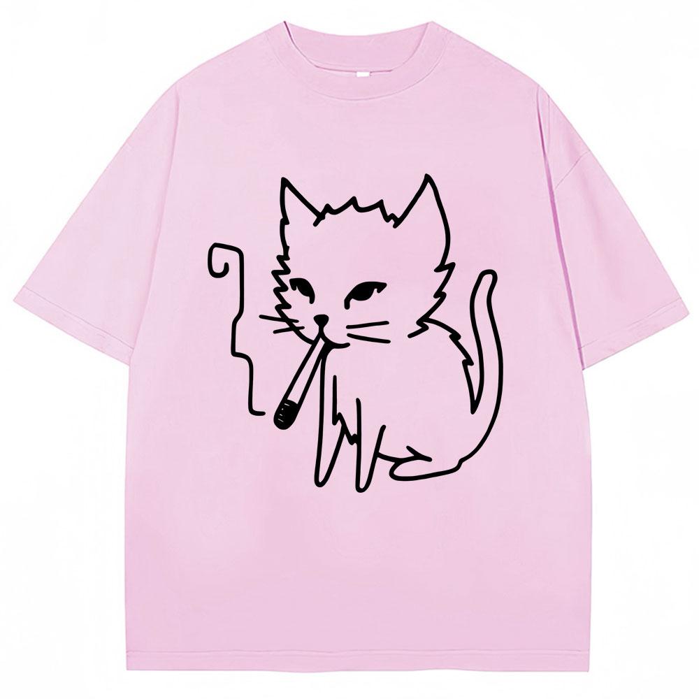 Funny Smoking Cat Meme Graphic Tshirt Unisex Women Fashion Y2k Humor Short Sleeve Oversized Cozy Cotton Casual T Shirts Streetwear