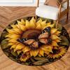 Round Sunflower Floral Doormat – Plush Printed Area Rug for Living Room, Coffee Table Home Decor