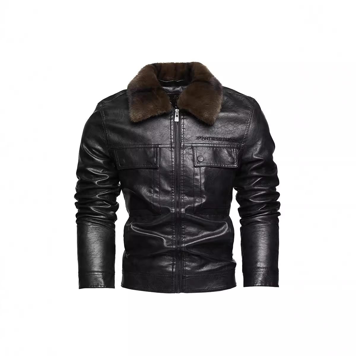 

Осенне-зимняя мужская кожаная куртка со съемными лацканами Мужская мотоциклетная кожаная куртка 3XL