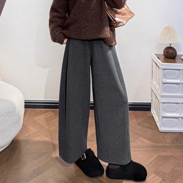 

Women s Coffee-Colored Wide-Leg Wool Pants, New 2026 Spring/Winter Style, Petite Fit, 8/10 Length Balloon Design S (85-95 lbs) серый