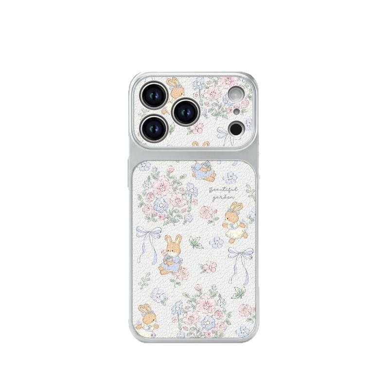 Cute Flower Rabbit Pattern Lambskin Anti Fall Protective Phone Case For Apple Iphone