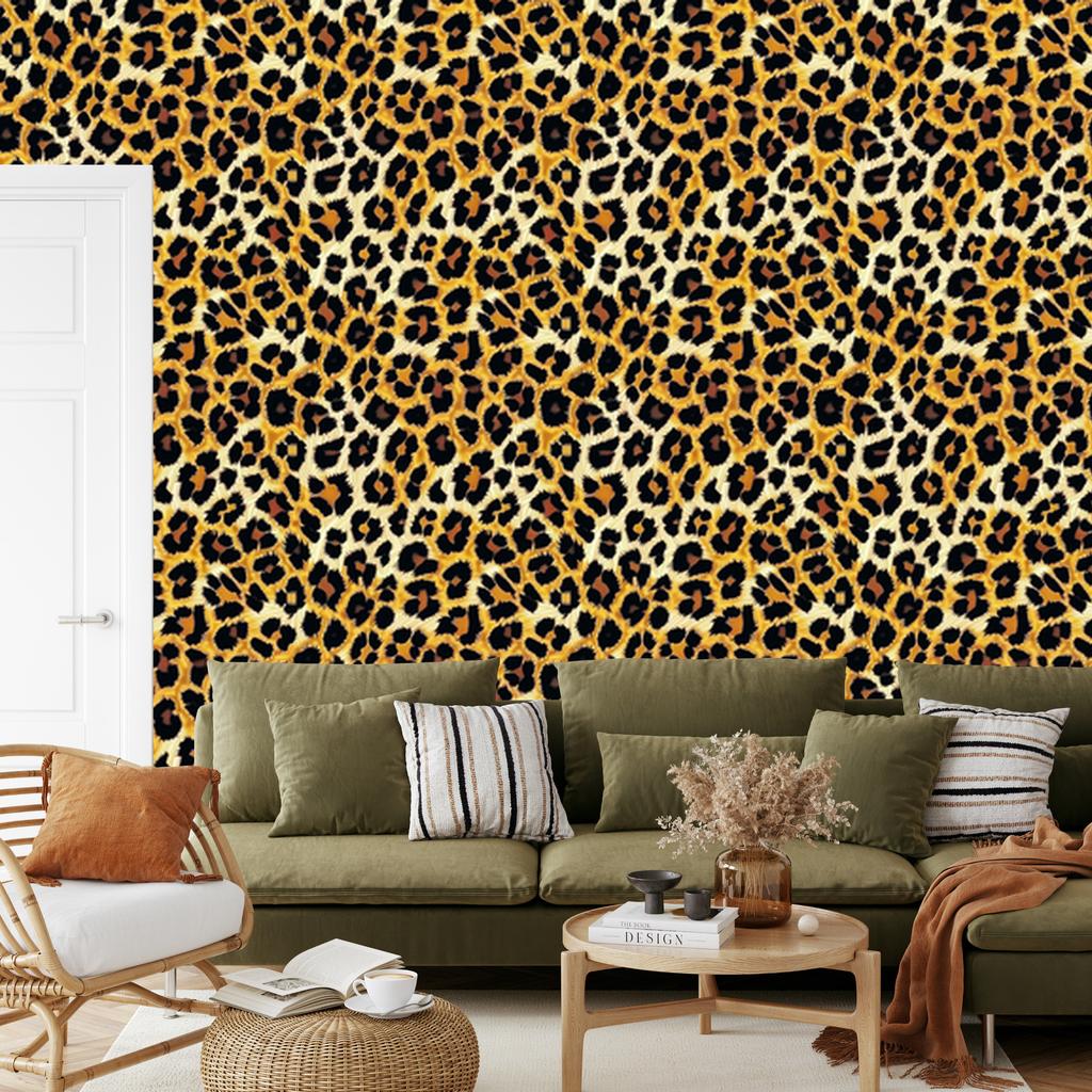 Animal Skin Wallpaper Gold, Ocher and Black for Living Room and Bedroom 50x1000