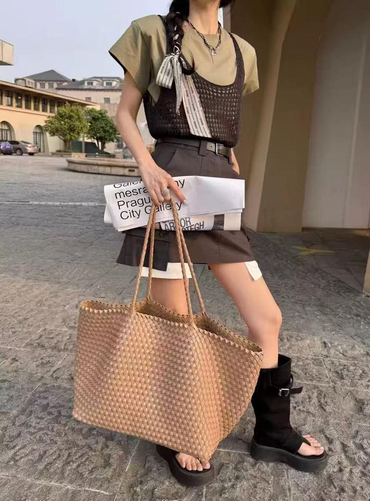 Damen Taschendesign Gewebte Tasche Hochwertiges Gefühl Große Kapazität Schultertasche Einfache Tragetasche Damen