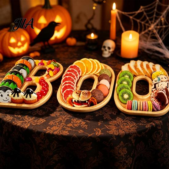 Kitchen Serving Supplies 3Pcs Halloween BOO Letters Fruit Tray, Large Fillable Candy Server, Snacks Themed Party Appetizer Board Cookies Platter,