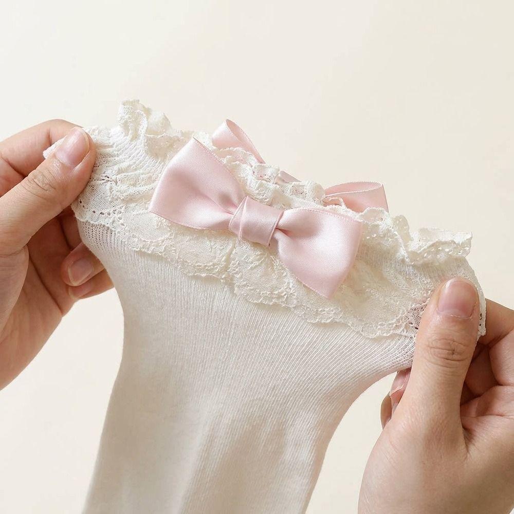 White Women Socks Lolita Bowknot Socks Japanese Short Crew Socks Spring Summer