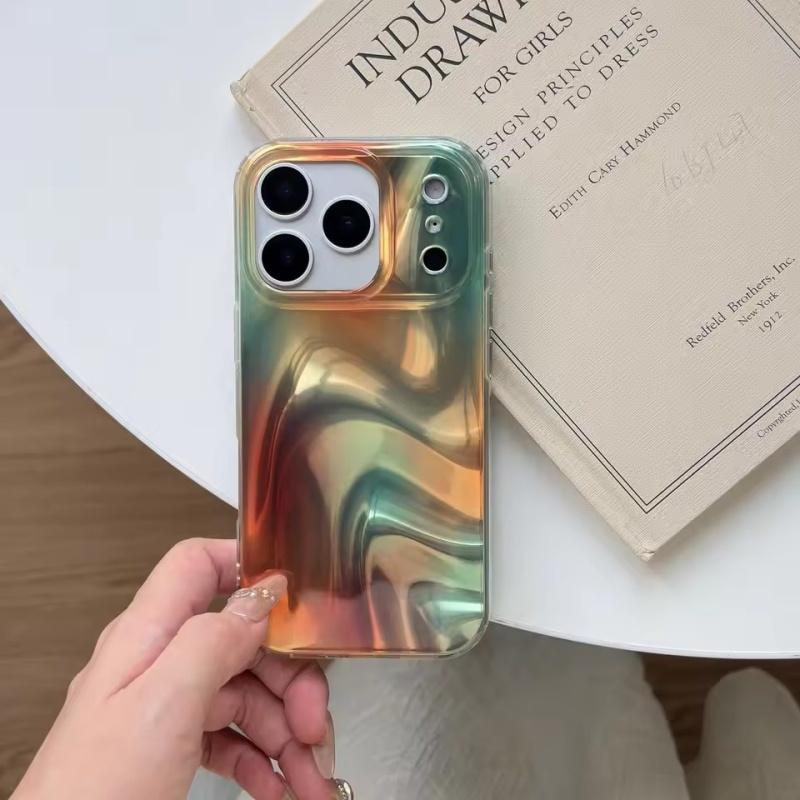 Fashion Simple Orange Green Color Smudging Silk Satin Texture Glossy Phone Case Suitable for iPhone 17 Pro 16 15 14 13 Pro Max