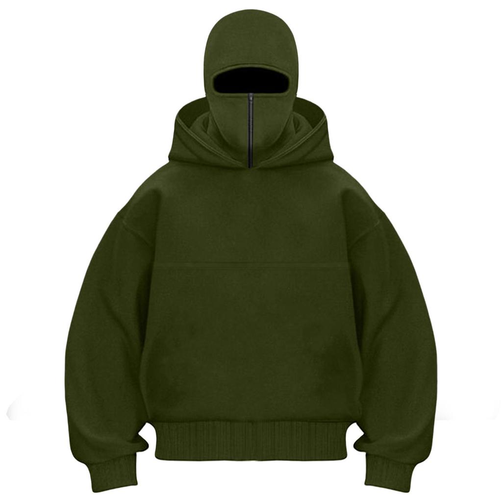 Unisex Street Style Double-Layer Hooded Zipper Jacket with Face-Covering Mask Design
