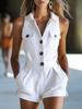 2026 Summer Sleeveless V-Neck Button-Front Women's Western Style Jumpsuit Shorts