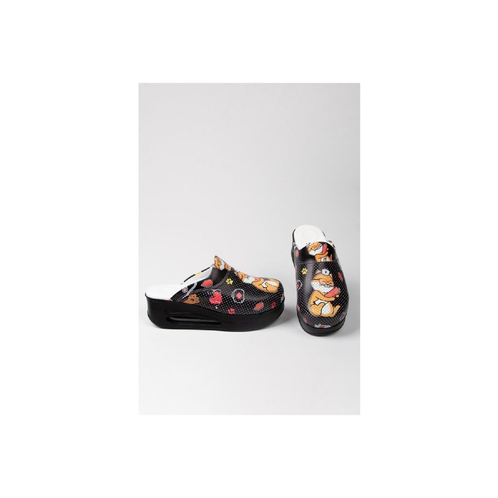 Dr.. Linee Air Massage Sole Orthopedic Hospital, Nurse, Doctor Slippers (Black With Cat Pattern)