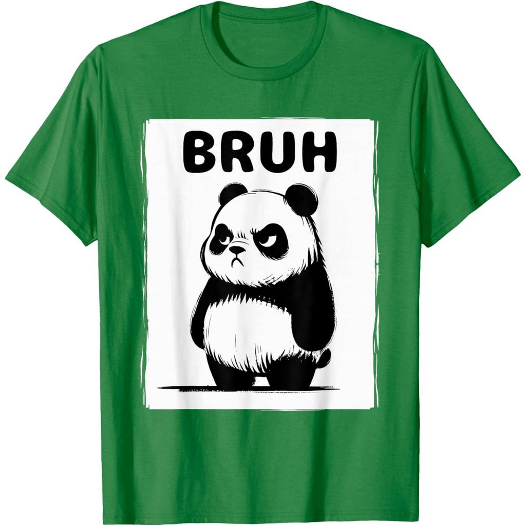 Bruh Grumpy Panda Graphic Print Short Sleeve Cotton Casual TShirt for Unisex Women