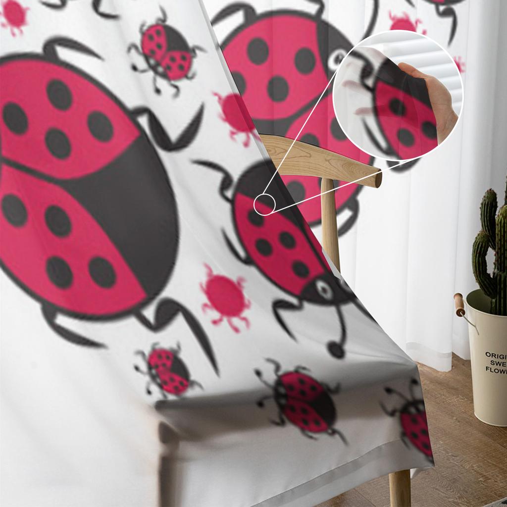 Cute Valentine Ladybird Heart Sheer Curtains for Living Room Transparent Tulle Window Curtain Bedroom Kitchen Decor Veil Drapes