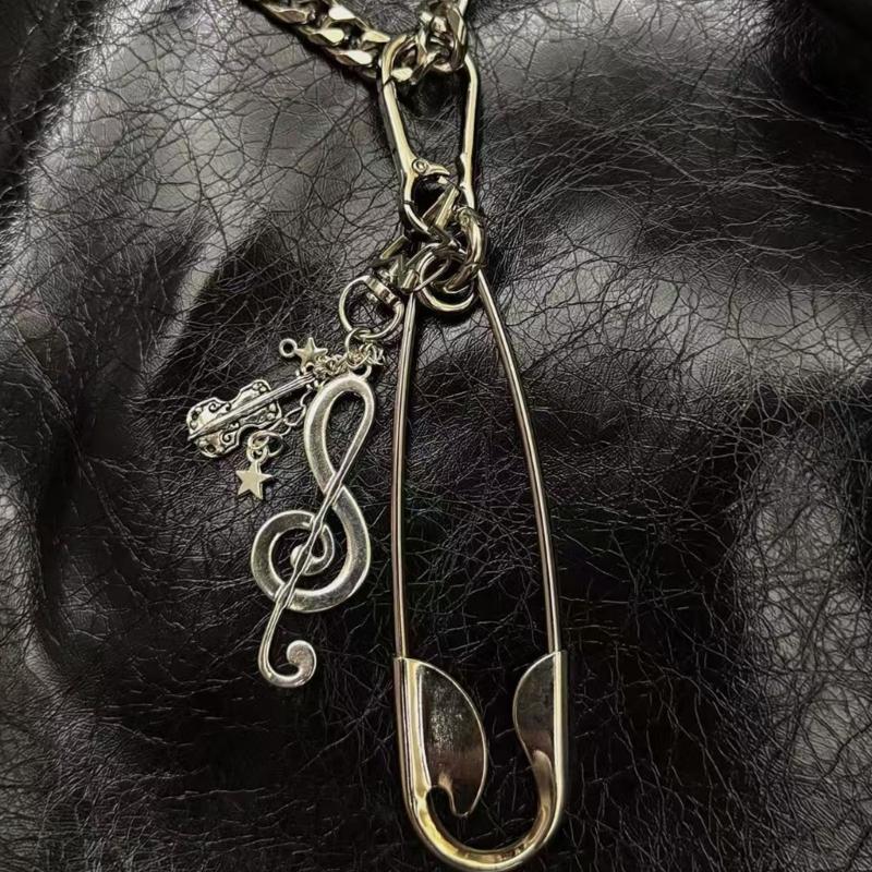 Safety Pin Keychain Charm Stainless Steel Bag Accessory with Decorative Pendant for Daily Carry and Backpack Accent