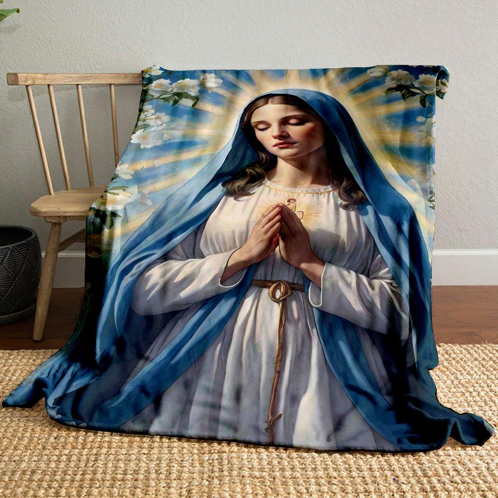 Blessed Virgin Mary Prayer Floral Blanket  Printed Blanket for Living Room Bed Couch lunch break Soft Cozy Blanket for Friend's festival Gift