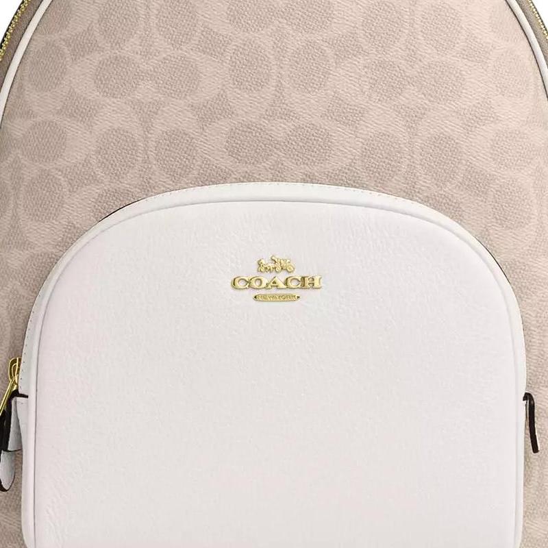 Coach Court 27 Logo Reißverschluss Beschichtetes Canvas Rucksack Großer Damenrucksack Gold Sand Kreide CZ176-IMXDM