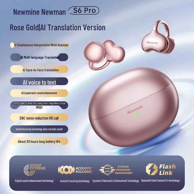Newmine S6 Pro Open-Ear Clip Wireless AI Headphones