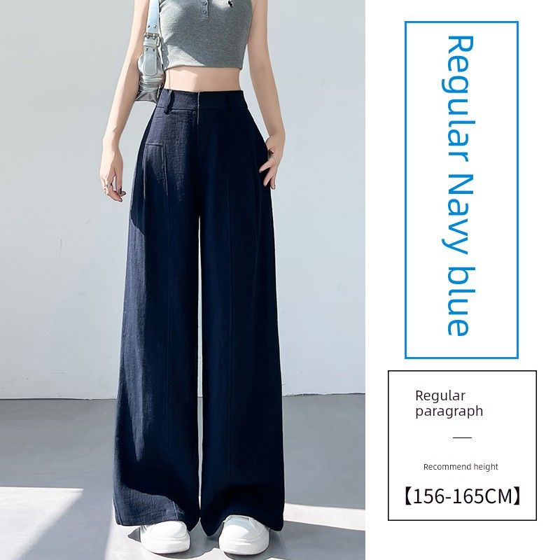 

White Narrow Wide-Leg Pants Summer and Autumn High Waist Slimming Drape Old Money Style Suit Straight Casual Loose Mop Pants Women Navy blue regular 2XL