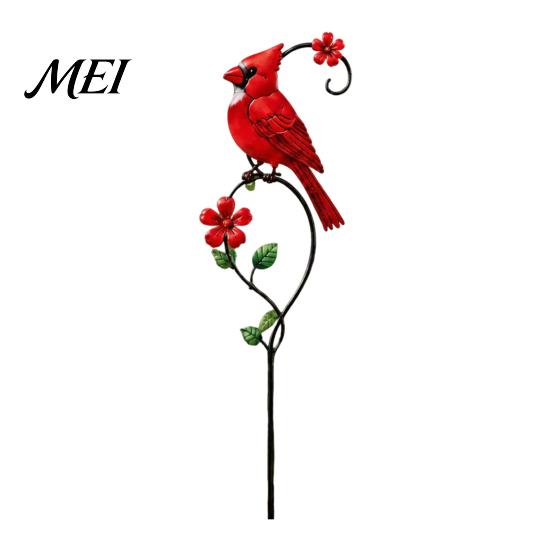 Grandma Memorial Tributes Red Bird Garden Stake, Metal Yard Art Hand Painted Lawn Flower And Ornament for Patio Pathway Site Stake