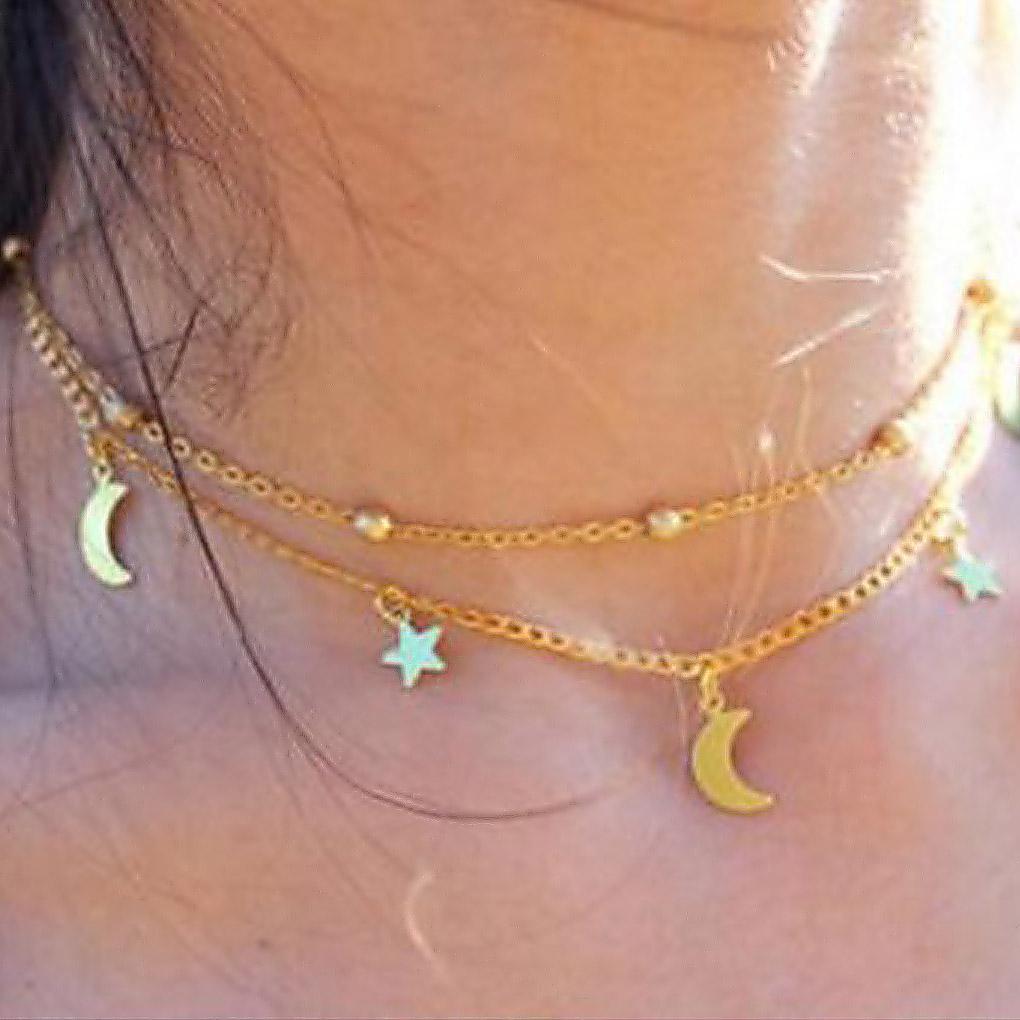 Multi-layer Necklace Women Alloy Moon Star Decoration Choker Neck Chain Girls Neck Jewelry