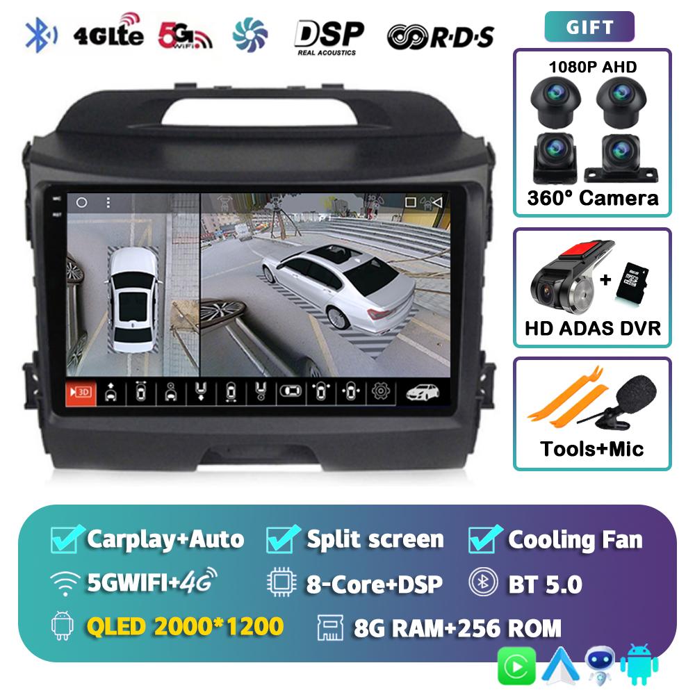 Android 14 Wireless CarPlay Auto Car Radio For KIA Sportage 3 2010-2015 2016 4G+WIFI Multimedia Video Player GPS 2din Autoradio