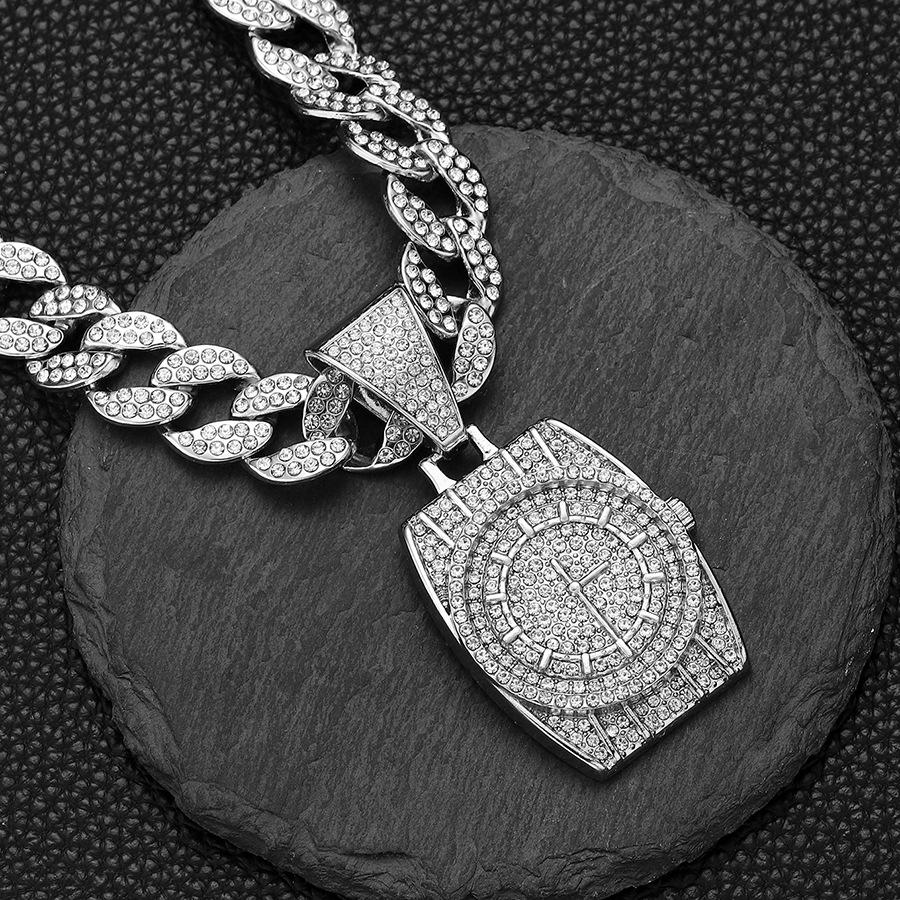 Small and Unique Hip-hop Retro Original Full Diamond Watch Pendant for European and American Men, Versatile Cuban Necklace Accessories