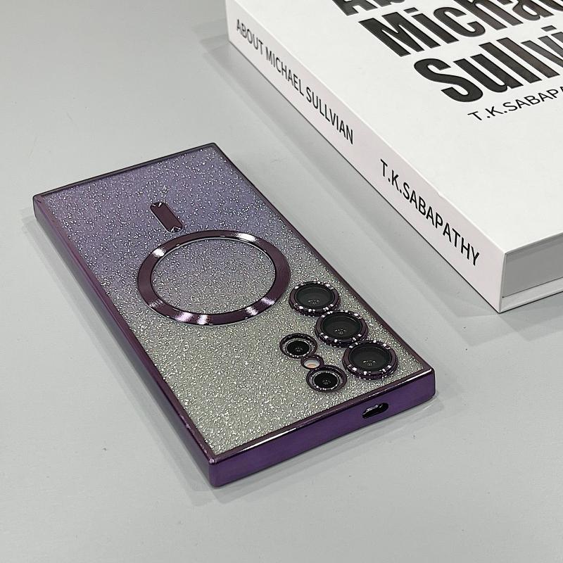 Luksus Glitter Trådløs Lading For Samsung Galaxy S24 S23 S22 S21 Ultra Plus Deksel Magnet MagSafe Allround Camera Cover Shell