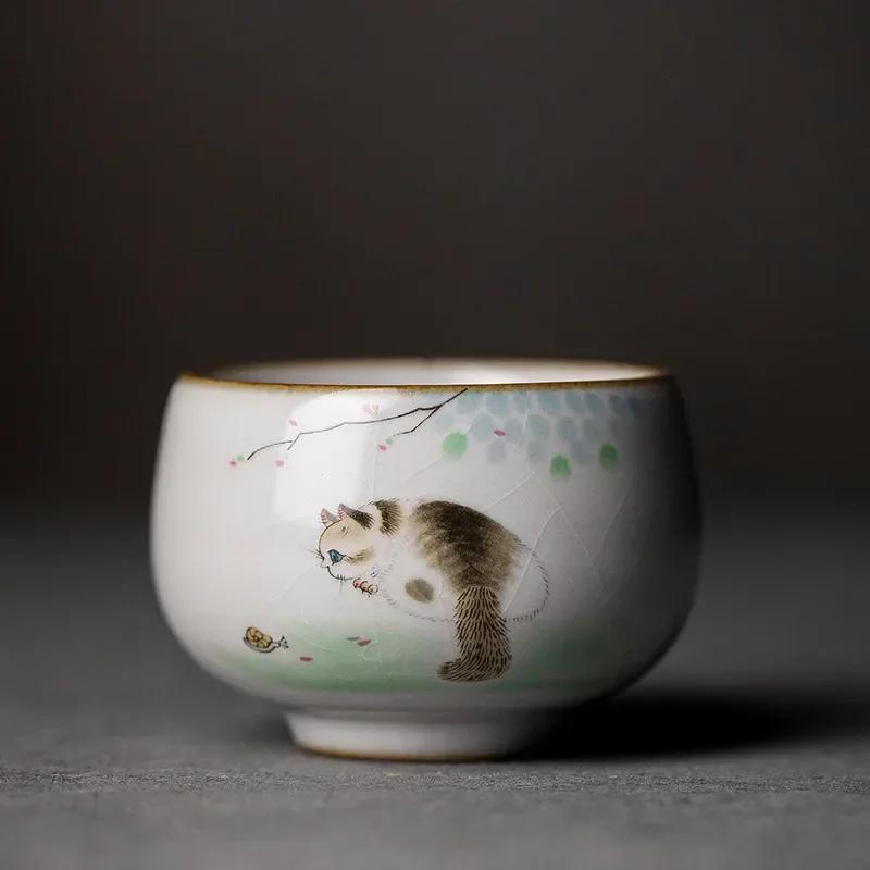 Large Ru Kiln Teacup Travel Personal Meditation Cup Handmade Ceramic Tea Bowl Pu'er Master Cup Household Tea Set Accessories