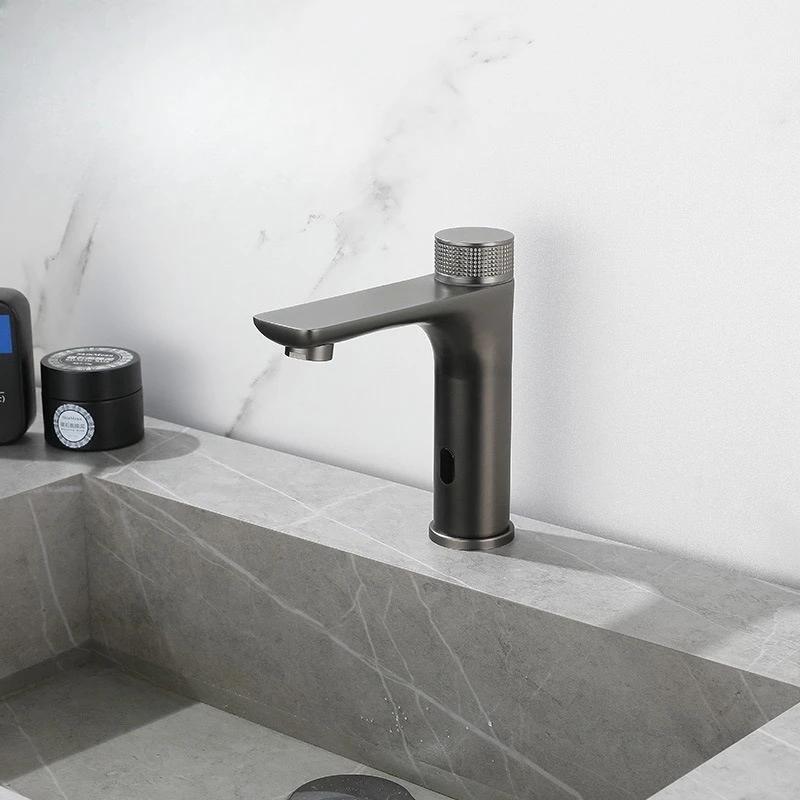 Sensor Bathroom Faucet Cold and Hot Deck Mounted Tap Brass Material Battery-powered Basin Sink Tap