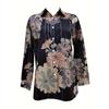 Women's Vintage Floral Print Long Sleeve Shirt - Casual Button Up Top, Classic Neckline, Machine Washable