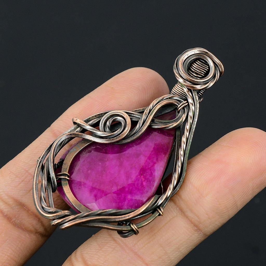 Ruby Pendant Gemstone Jewelry, 999 Copper Wire Wrapped Handmade Pendant, Latest Design Jewelry