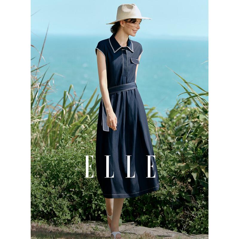 ELLE French Color-block Faux Denim A-line Dress XL тёмно-синий