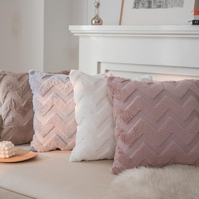 Nordic Style Large Wave Quilted Embroidery Double-sided Plush Pillow Simple Square Nap Pillow Pv Velvet Bedside Cushion Pillow