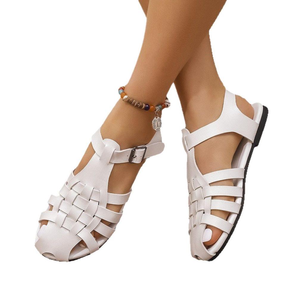 2025 Closed Toe Backless Flat Woven Sandals - Solid Color, Plus Size Available