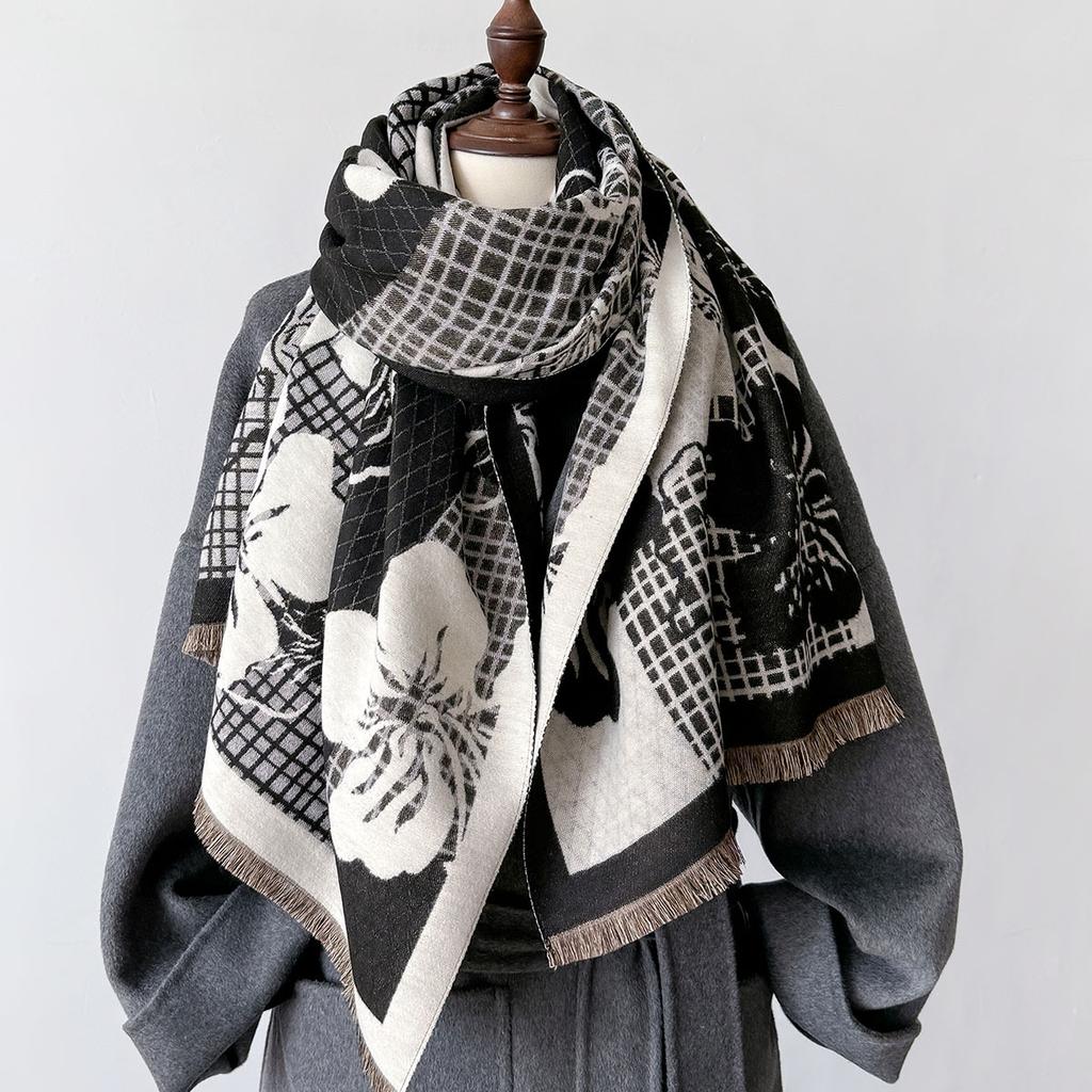 Plaid Floral Scarf Cashmere Winter Shawls and Wraps Women Thick Warm Bufanda Mujer Poncho Stoles Pashmina