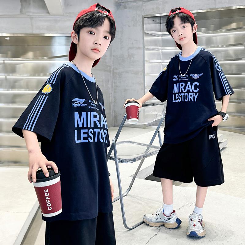 Boys' Summer Outfit Set 2026 New Item, Mid Size Children's Summer Boys' Thin Short Sleeved Children's Handsome Sports Top Trend