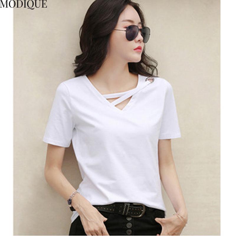MODIQUE Summer Plus Size New Women's Elegant Minimalist Solid Color T-Shirt Ladies Casual Short Sleeve V-Neck Top